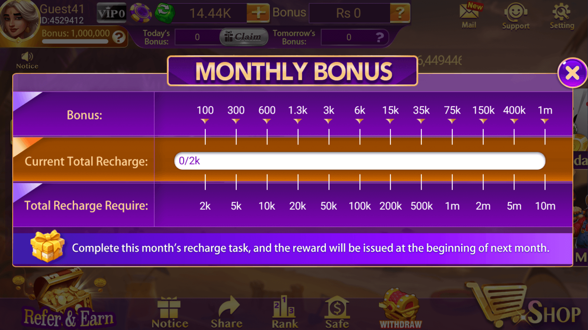Slot Club monthly bonus